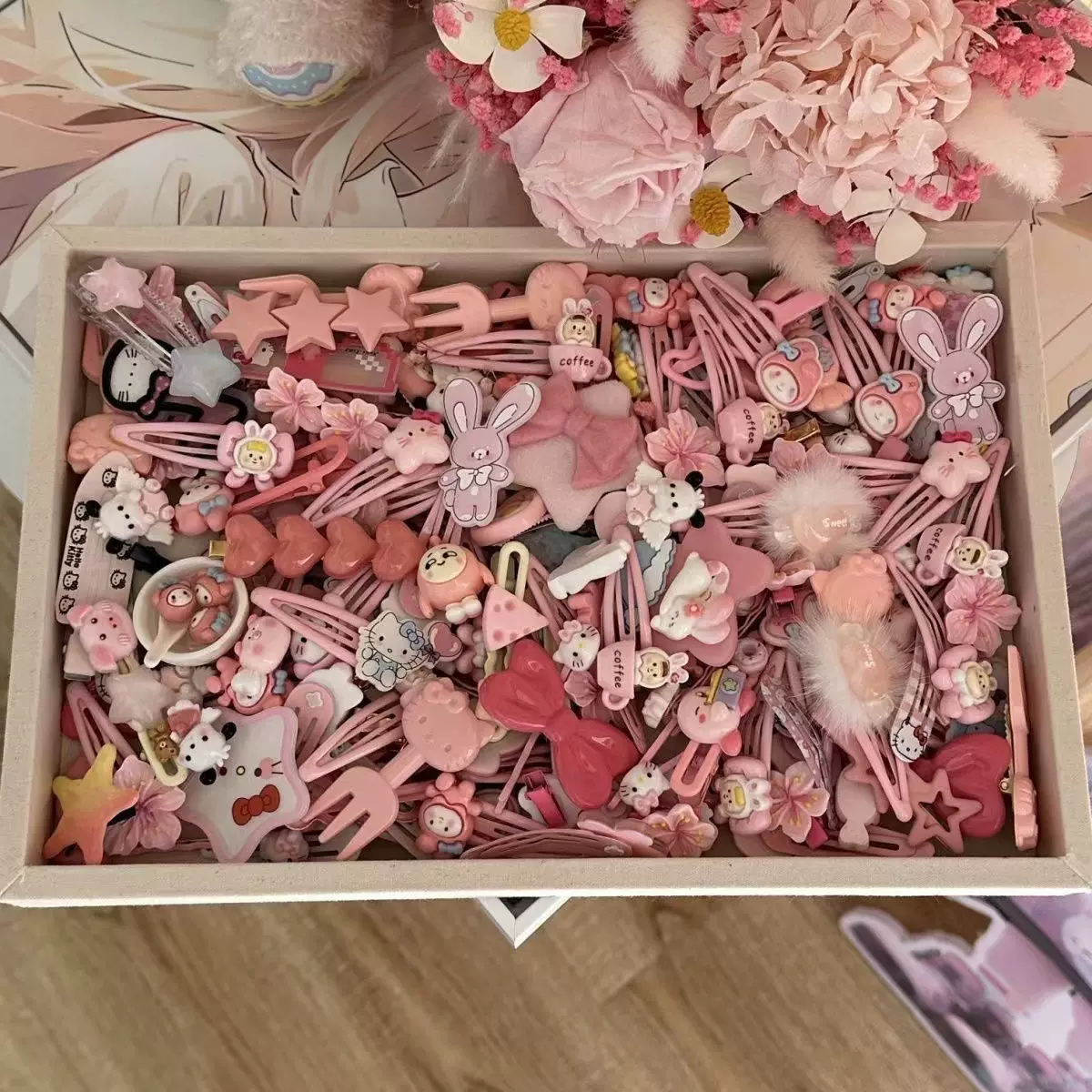 粉色发夹50个装可爱发夹套装甜美少女心刘海发夹日系卡通头饰夹子