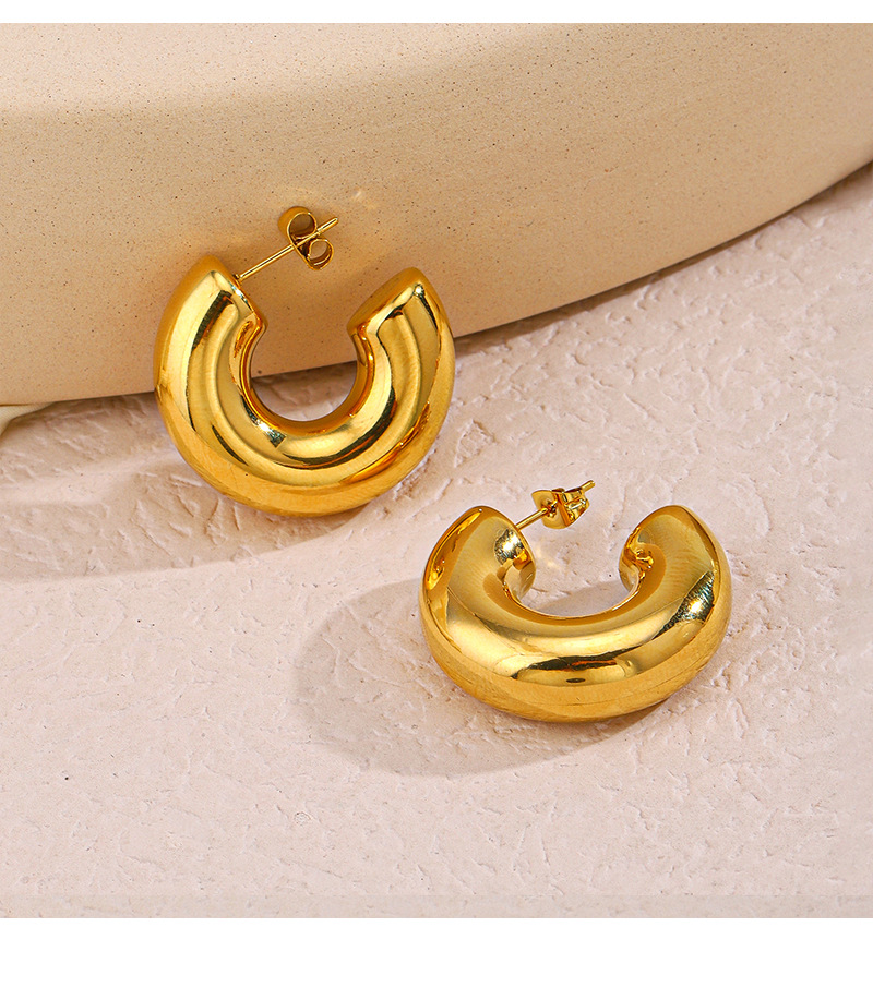 1 Pair Quantity Daily Occasion 304 Stainless Steel Material PVD Coated 18K Gold Plated C Shape 304 Stainless Steel Casual Hip-Hop Waterproof Non Tarnish Ear Studs