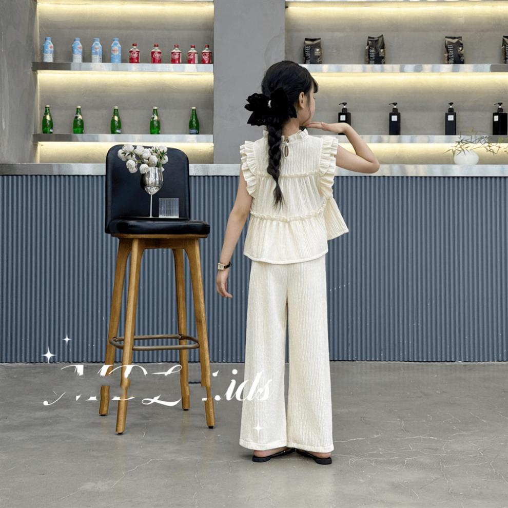 in dekliška poletna oblačila 2024 nova srednje velika do velika otroška majica brez rokavov, široke hlače v princeskinem slogu, dvodelna_voghion.com