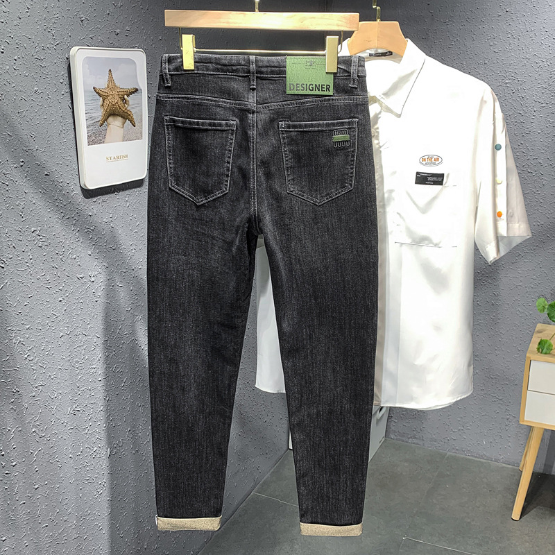 Xintang bordado de los hombres vaqueros delgados estilo coreano versátil adelgazamiento pantalones flacos estiramiento moda casual para niños