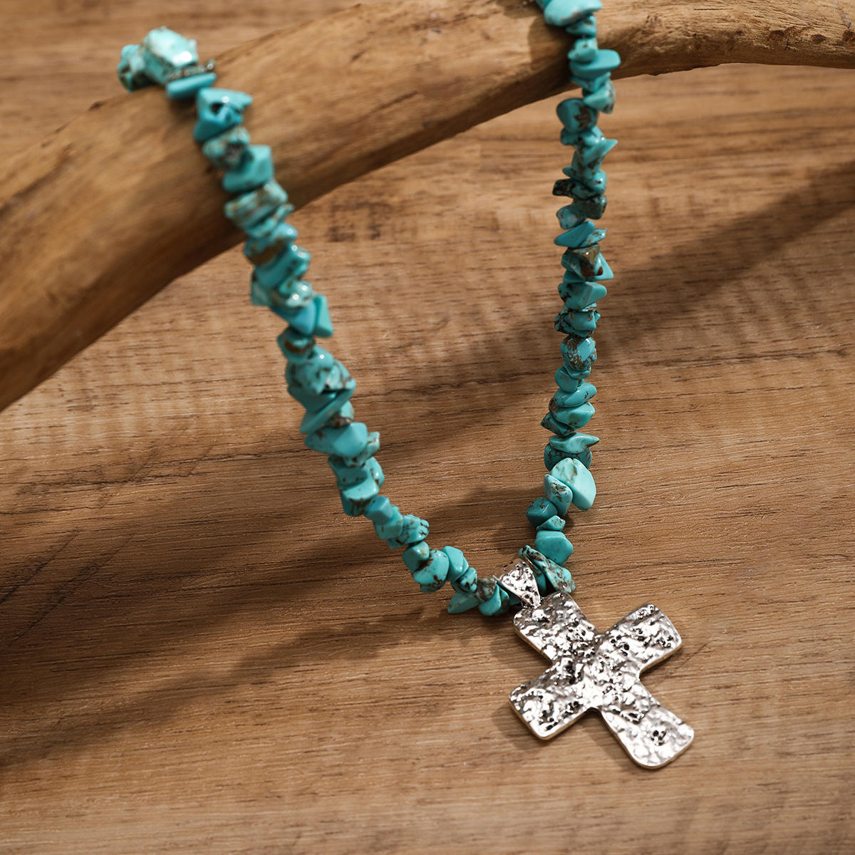 Schmuck Türkis Perlen Stein Damen Vielseitige Kreuz Halskette_voghion.com