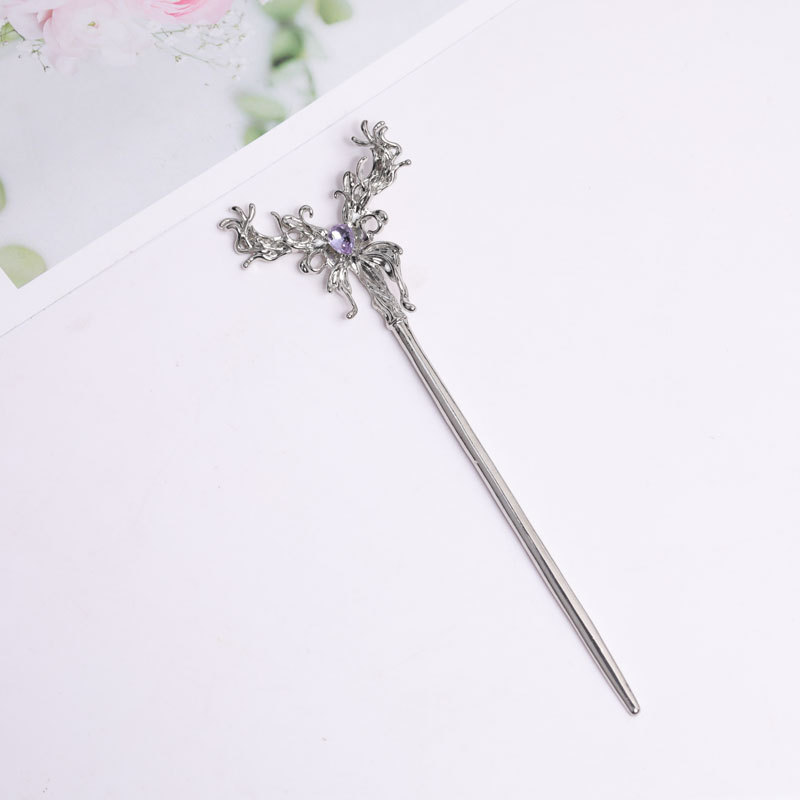 Vintage Style Amethyst butterfly Hairpin Antiquity A small minority New Chinese style senior Elegant and quiet Flaxen Hair Headdress Hair fork