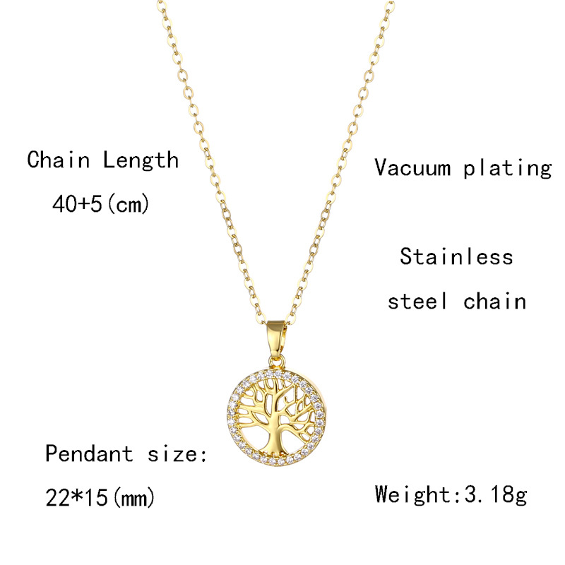 Simple Style Tree Stainless Steel Inlay Zircon Necklace 1 Piece