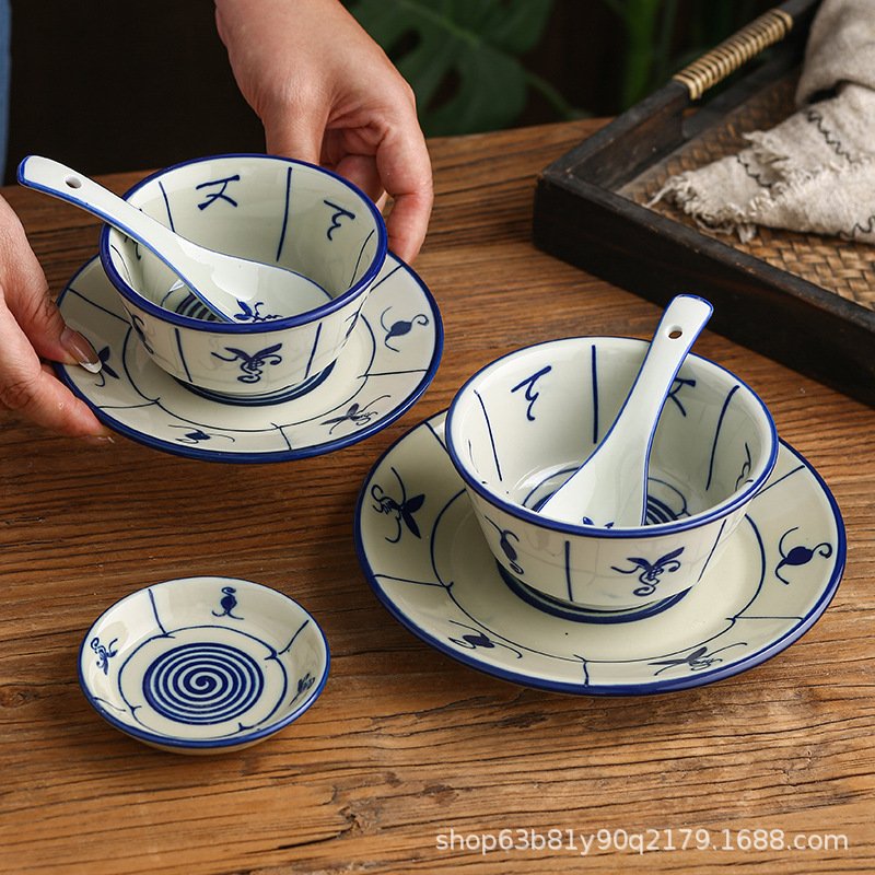 Old-fashioned ceramic bowls and plates, Chinese retro dessert and sugar water bowls, hotel tableware three-piece set, commercial tableware for restaurants Old-fashioned ceramic bowls and plates, Chinese retro dessert and sugar water bowls, hotel tableware three-piece set, commercial tableware for restaurants