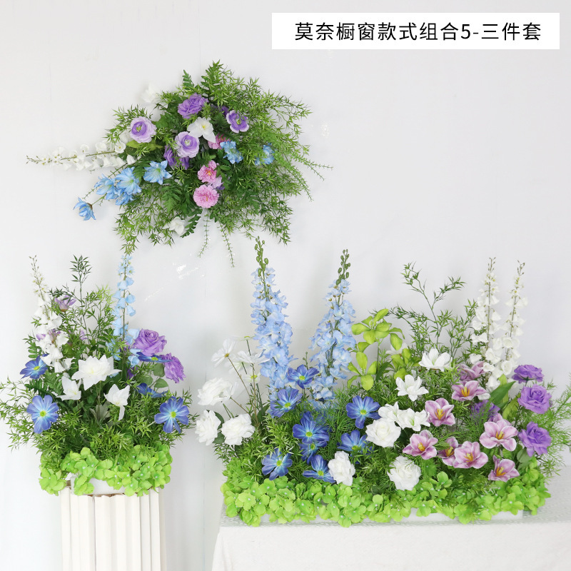 モネの庭の造花アレンジメント、床置き花飾り、完成品、結婚式の装飾、吊り下げ花、結婚式のTステージ、道路の花|undefined