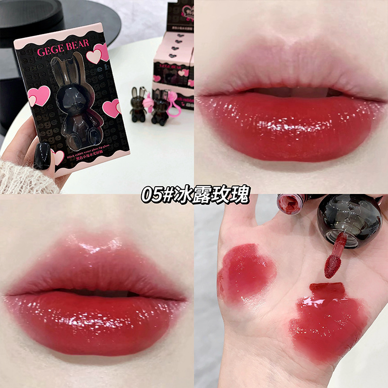 Gege bear negro conejo esmalte de labios de agua de otoño y invierno, esmalte de labios de agua de invierno, esmalte de labios de maquillaje, esmalte de labios de maquillaje
