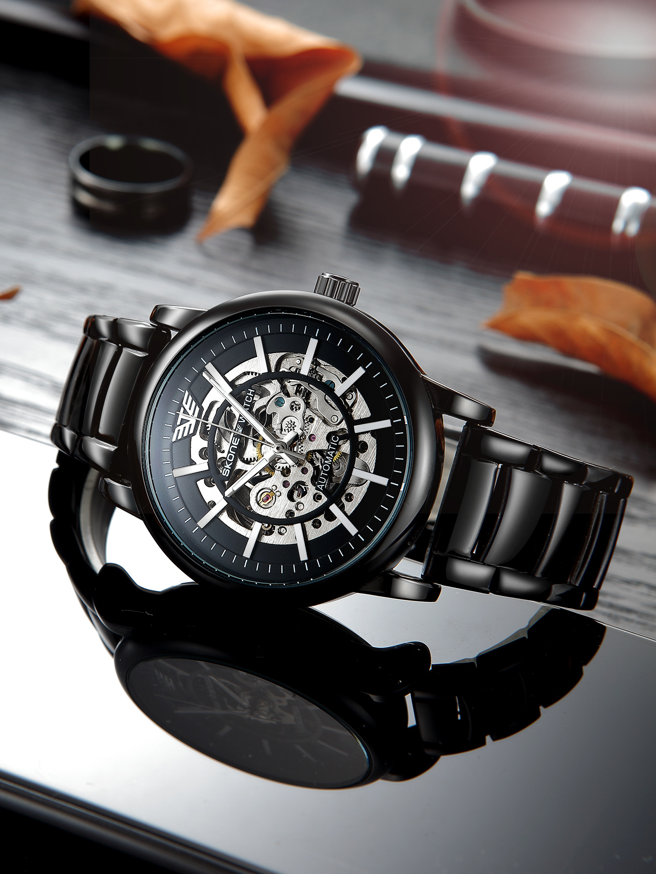 Cross-border generation time and space men's black warrior waterproof luminous automatic mechanical watch watch men's watch hollow wholesale
