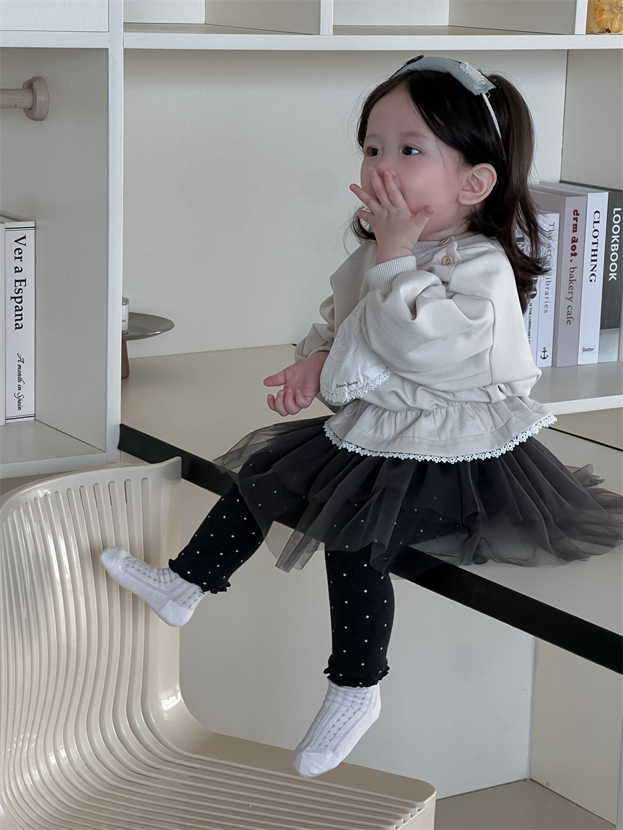 Conjunto de Sudadera y Vestido con Pantalón para Niñas de Algodón Juego de Dos Piezas para Otoño