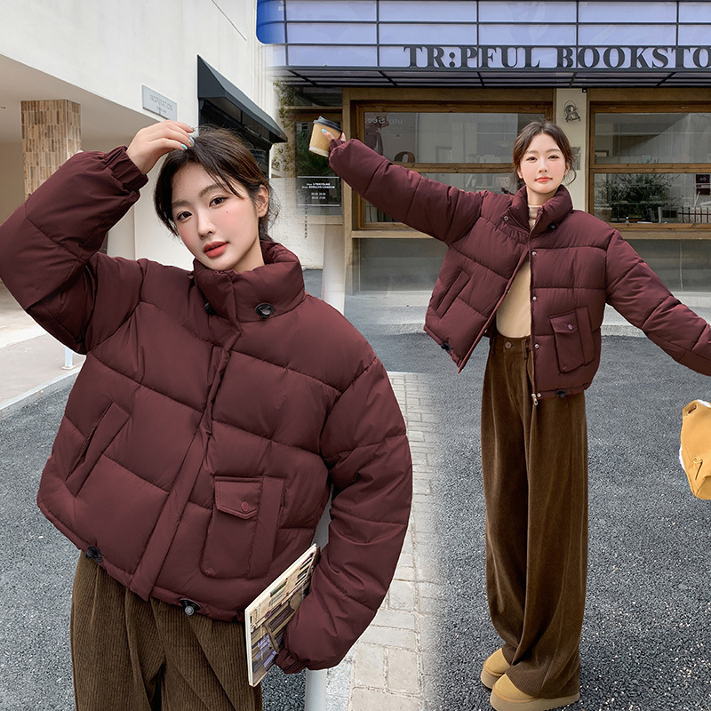 Invierno de nuevo estilo coreano de ropa de algodón caliente y gruesa de cuello corto de pan abrigo a prueba de viento pequeño estilo de moda image 1