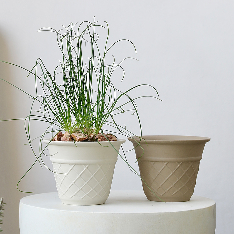 Ice cream cone flower pot stoneware unglazed handmade ceramic green plant breathable clay potted cream pottery pot ins