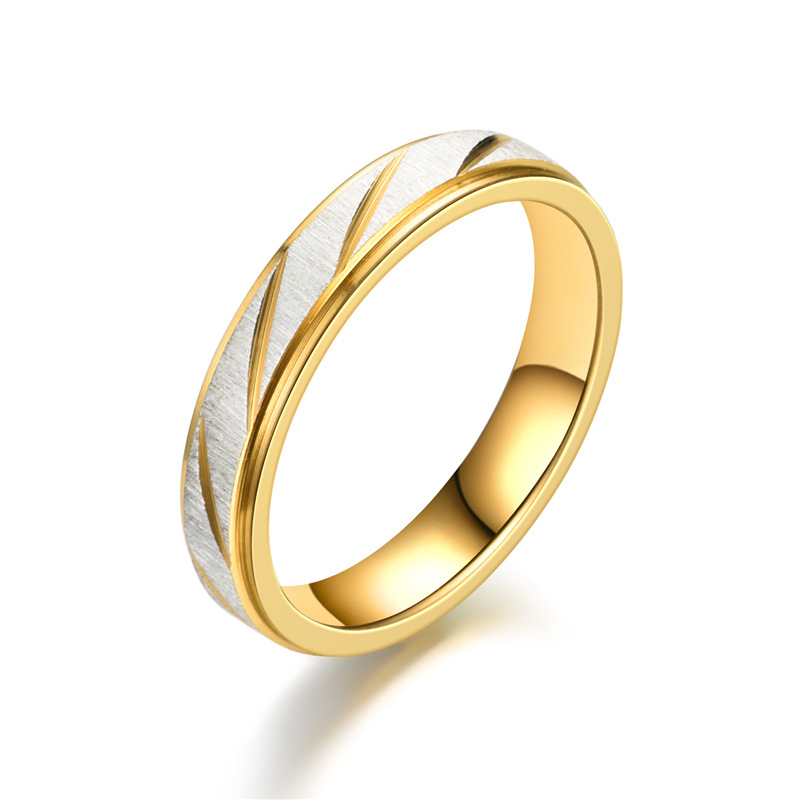 Designer Rings For Couples Gold Plated Diagonal Engraved Bands_voghion.com