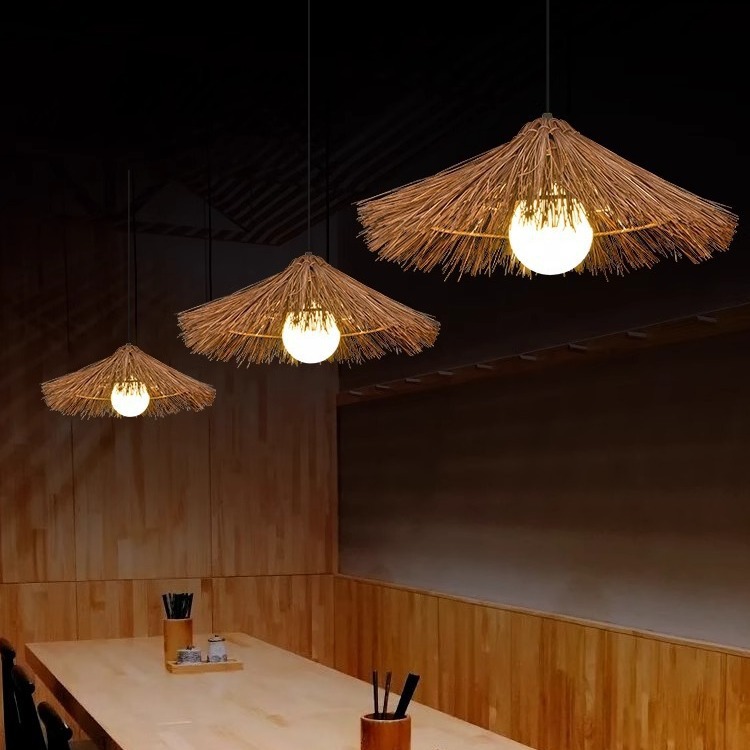 Lámpara de sombrero de paja japonesa lámpara de caña Hotel restaurante Residencia nueva lámpara de caña Zen chino lámpara de bambú lámpara de trenzado