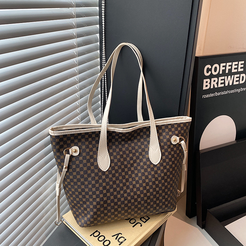 Bolso retro Tote 2024 nuevo bolso impreso bolso de mamá de gran capacidad bolso de hombro con costuras de color en contraste bolso de mujer