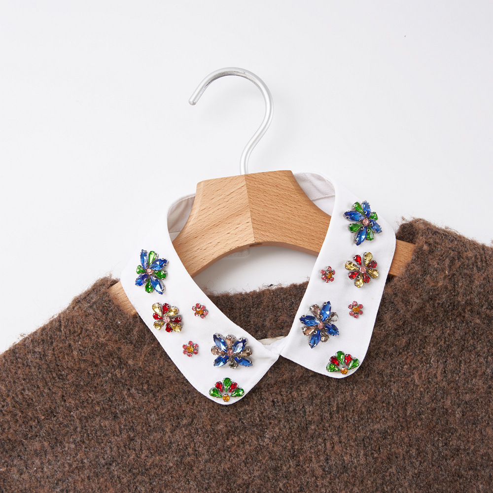 彩色钉钻精美假领子女百搭衣领重工钉珠精致高端轻奢圆领假领现货