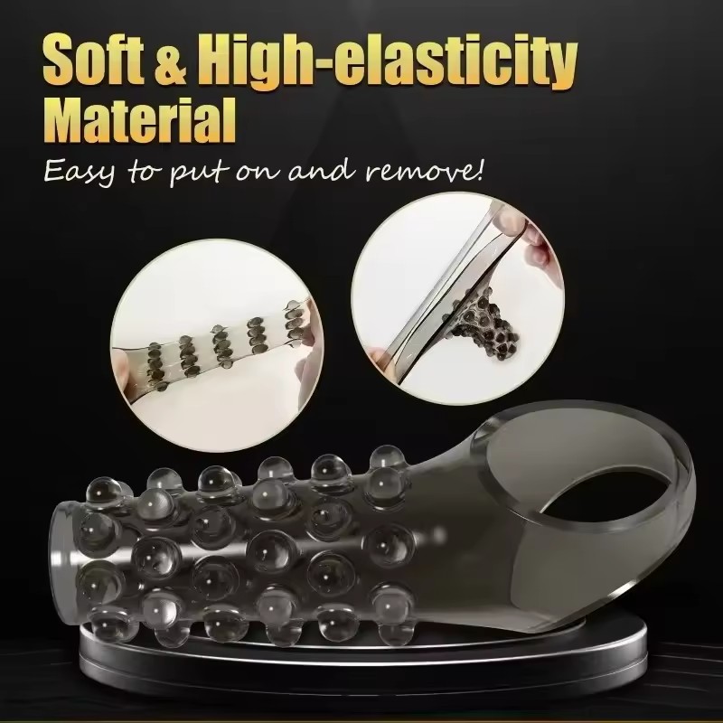 Textured TPE Penis Sleeve Condom with Studded Surface and Foreskin Blocker Design — detail image 5