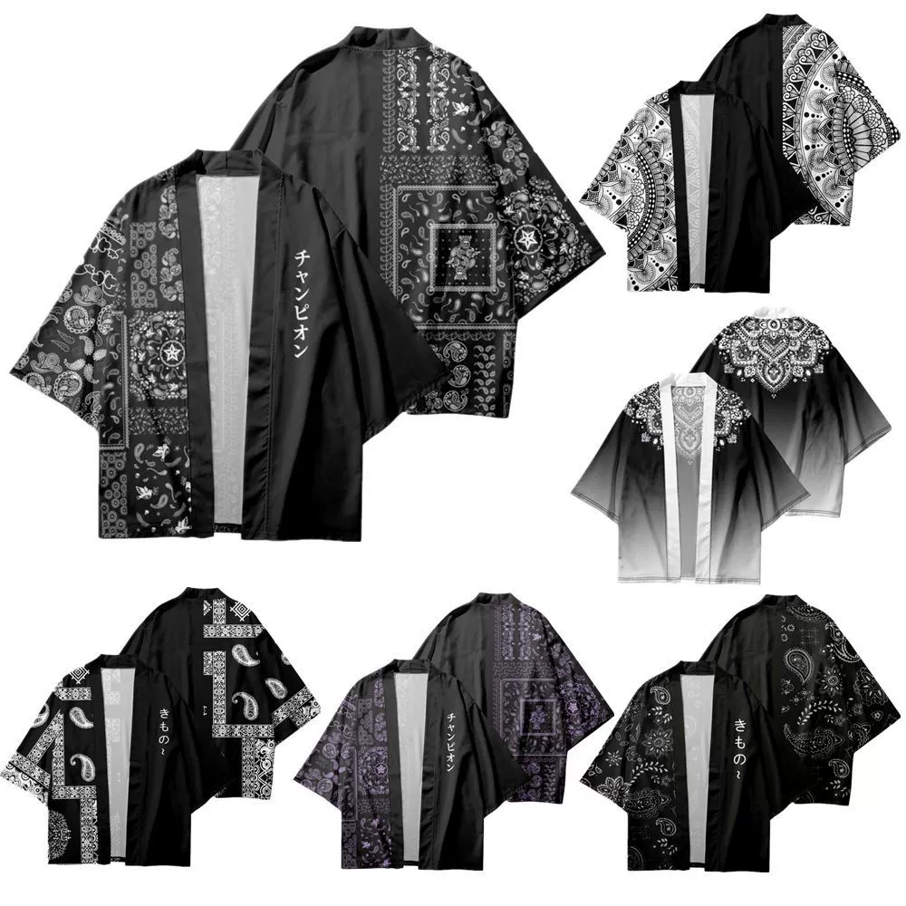 Трансграничные горячие продажи в китайском стиле кешью цветочная серия кардиган плащ даосская одежда 3D цифровая печать повседневное кимоно с рукавами