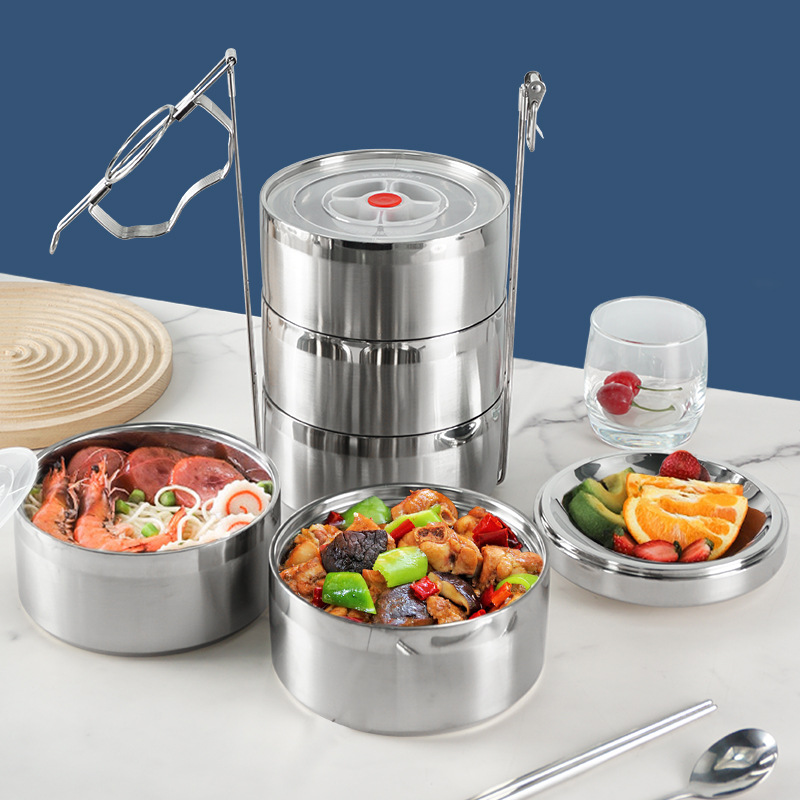 Acero inoxidable 304 portátil de gran capacidad cesta de alimentos multi-capa Bento anti-scald Bento caja de almuerzo aislado
