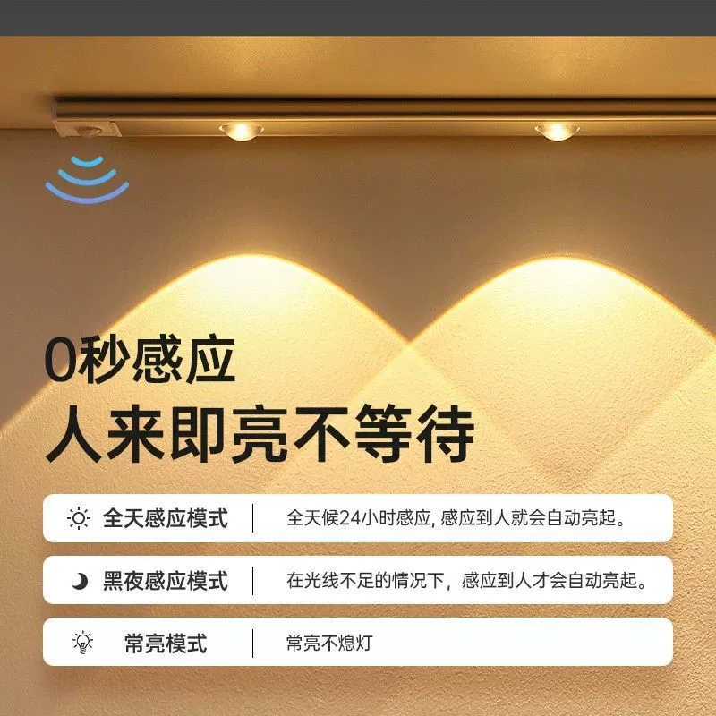 Zhicheng умная светодиодная лента для кошачьего глаза: перезаряжаемая самоклеящаяся подсветка шкафа с датчиком обнаружения человека