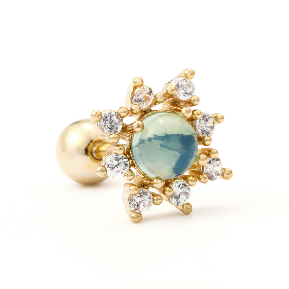 Twist Ball Ear Bone Stud Stainless Steel Rod Color Zircon Stud Earring