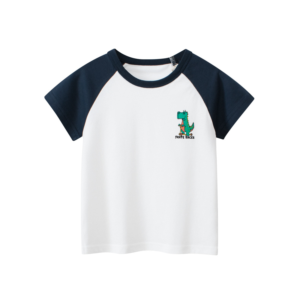 27kids camiseta de manga corta para niños coreanos al por mayor 2025 verano camisa de fondo para niños ropa de bebé para hombres dinosaurio