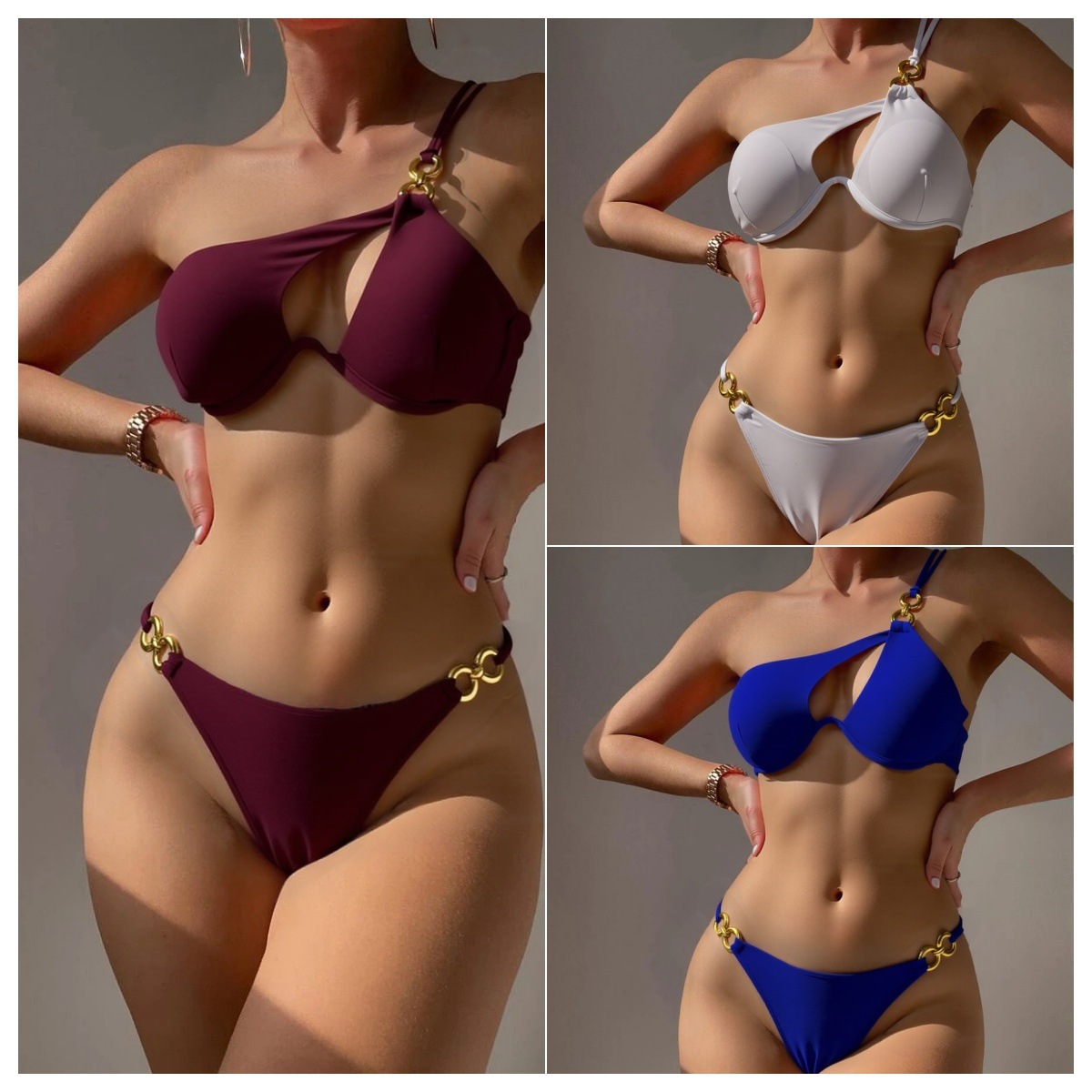 New European and American Cross-Border Solid Color Bikini Sexy Versatile Swimsuit Women's Hot Spring Beach Swimsuit
