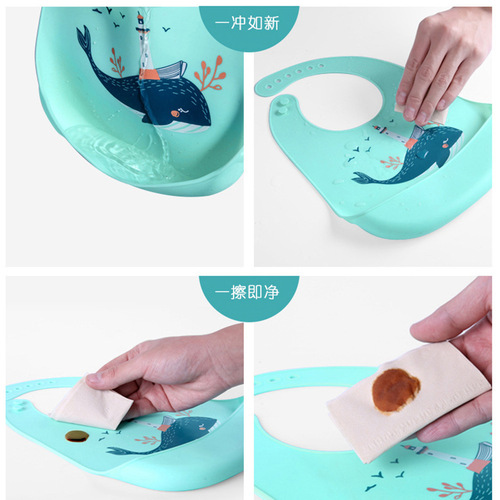 Baby eating bib three-dimensional silicone baby waterproof super soft food bib children's saliva bag no-wash cross-border
