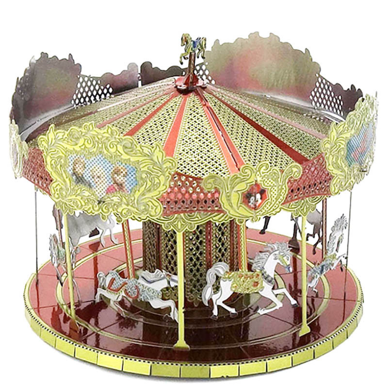 Modelo loco carrusel todo metal acero inoxidable modelo de ensamblaje de bricolaje juguete de rompecabezas tridimensional sin pegamento