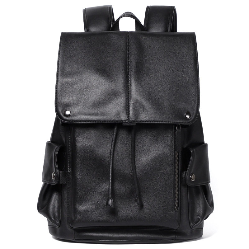 Ba lô da bò thật cho nam, kiểu dáng thời trang, đựng laptop 14 inch, dung tích 36–55L — Màu đen