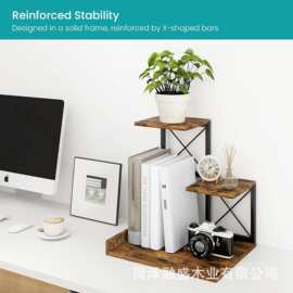 跨境木制铁木结合置物架桌面书籍整理架木质花架玩偶玩具收纳架子