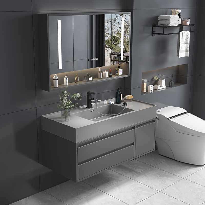 5DSU简约实木浴室柜组合纳米岩石一体盆卫生间智能洗手洗脸盆柜洗