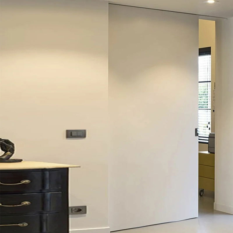 All Solid Wood Minimalist Invisible Door, Built-In Push-Pull Pocket Door, Living Room Study Partition, Silent Hanging Rail Sliding Door