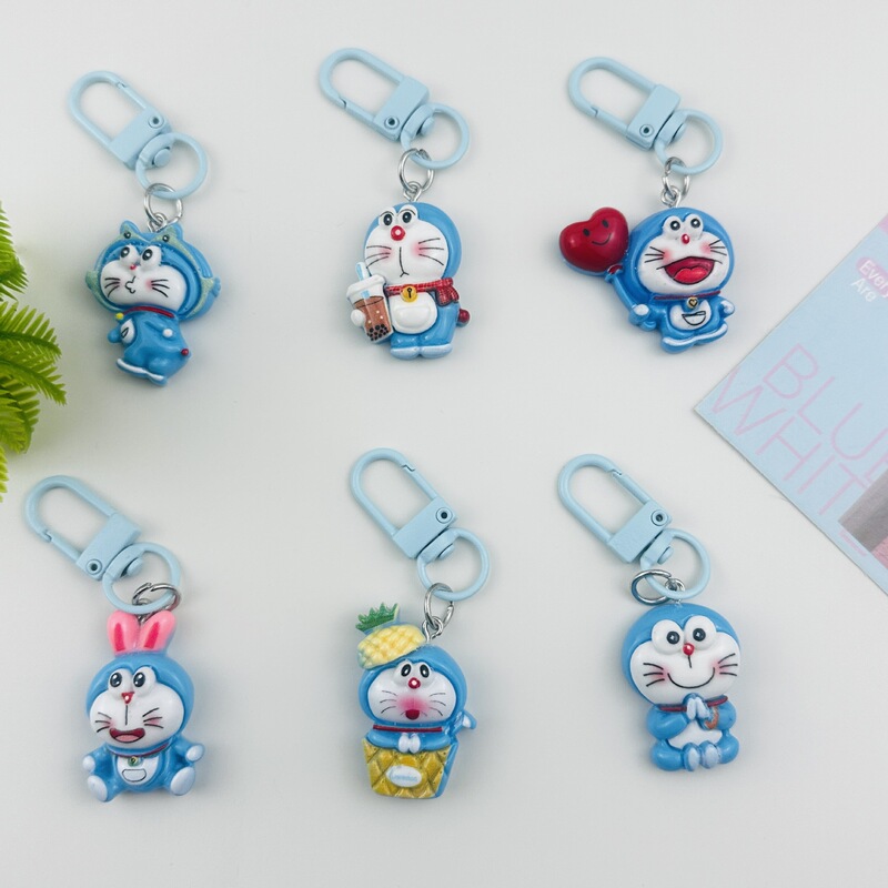 Cx13 Cute Cartoon Doraemon Series Keychain Adorable Resin Pendant Student Backpack Decoration Gift