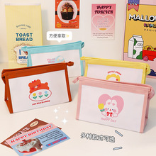 可爱卡通棋盘格笔袋 简约大容量学生收纳包 便携旅行化妆包批发