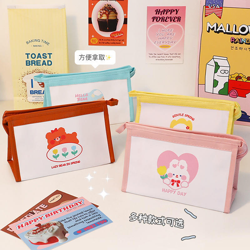 Caja de lápiz a cuadros de tablero de dibujos animados lindo simple bolsa de almacenamiento de gran capacidad para estudiantes bolsa de cosméticos de viaje portátil al por mayor