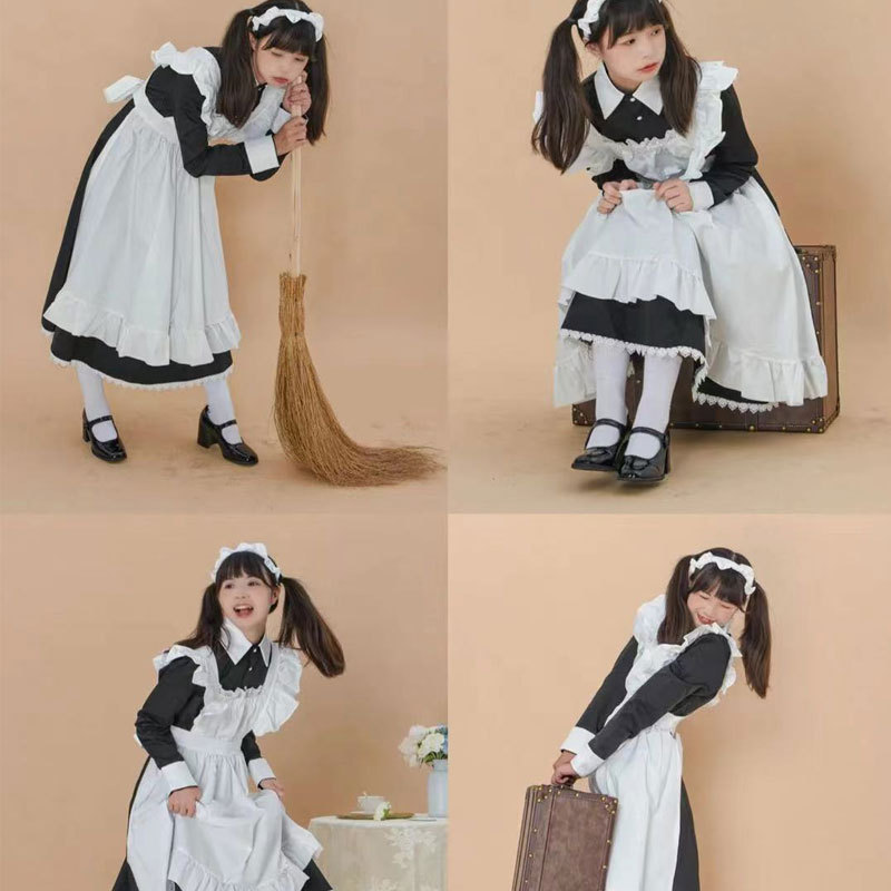 일본 제복 귀여운 매일 원피스 흑백 전통 메이드 원피스 메이드 원피스 영국 가정부