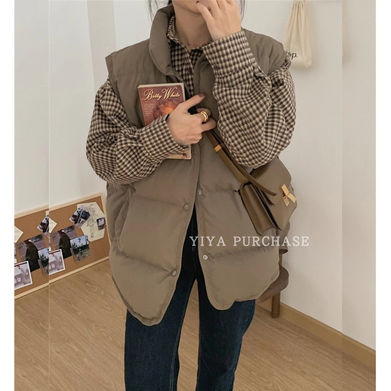 Korean Fashion Cotton Vest 2024 Winter New Loose Bread Suit Down Cotton Vest Waistcoat Women