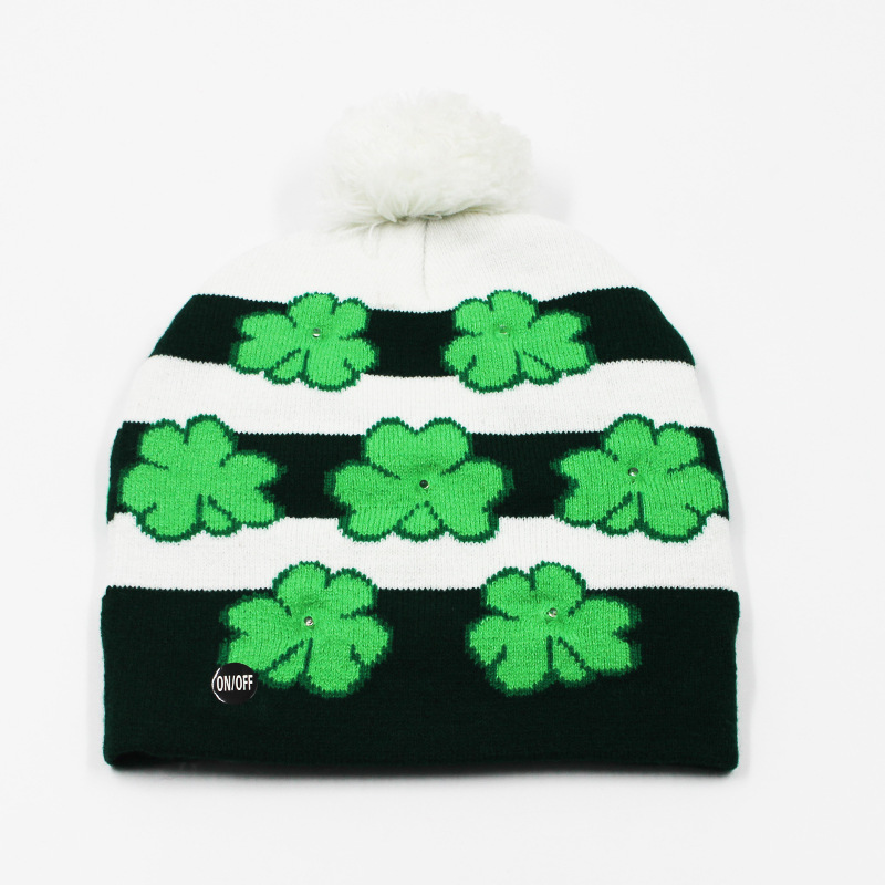 Fabricante transfronterizo de gorros navideños europeos y americanos tejidos en jacquard, gorros navideños de lana con luces LED, gorros navideños con pompón y bufandas. image 32