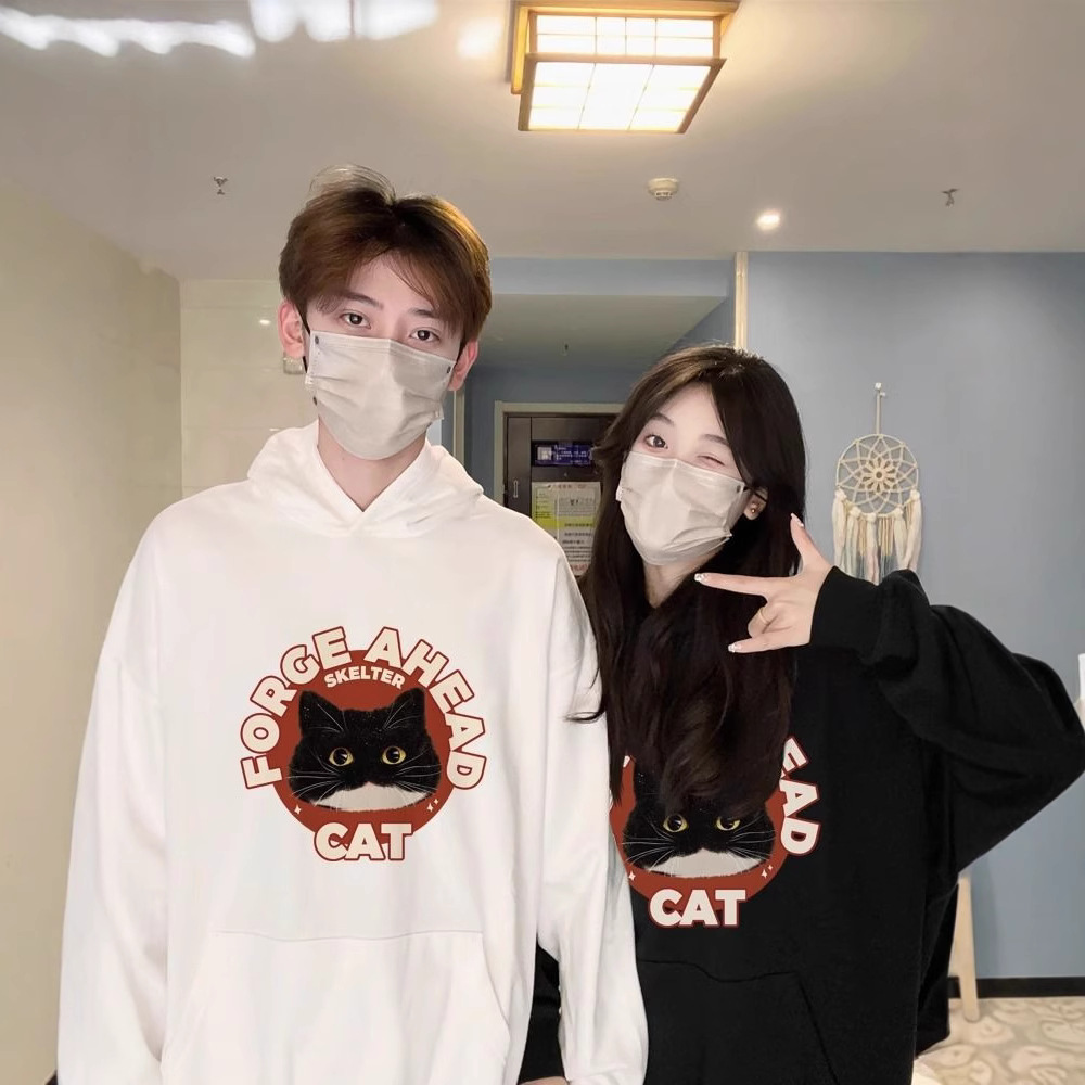 다른 커플 가을 겨울 2024 새로운 인터넷 축하 하이 엔드 후드 자켓 오버 사이즈 남성 착용