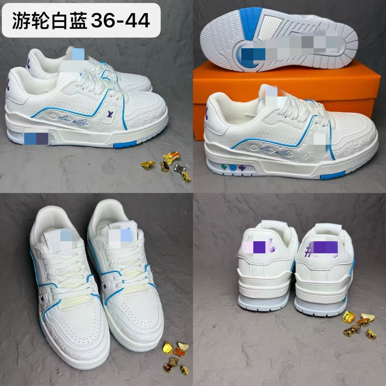 Spot comercio exterior transfronterizo burro entrenador blanco cemento vaqueros azul moda deportiva casual pareja hombre y mujer skate