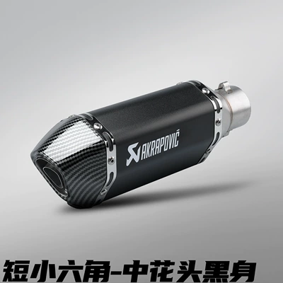 Exhaust Stainless Steel Competition Tail — Motorcycle exhaust pipe - 300mm-short-style-small-hexagon-medium-flower-head-and-black-body