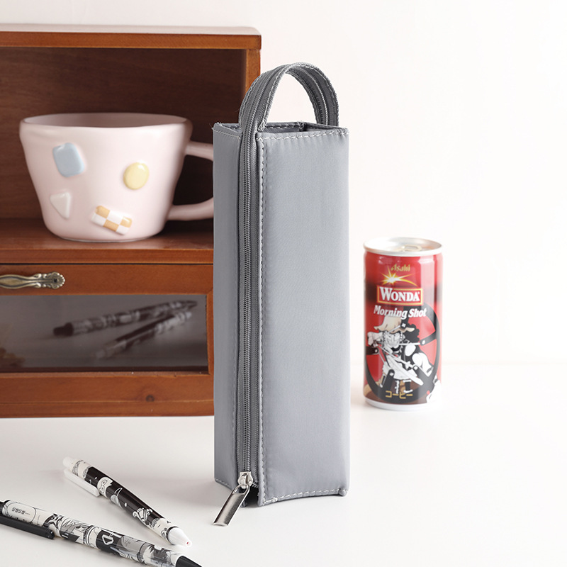 Estuche de lápices tridimensional creativo de estilo japonés, cuadrado, abierto por ambos lados, con asa, bolsa de papelería de gran capacidad para estudiantes.