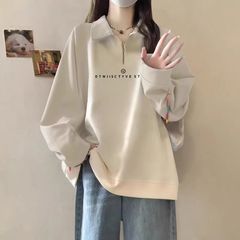 秋冬遮肉大码显瘦减龄polp领宽松加绒半拉链卫衣女上衣服180斤