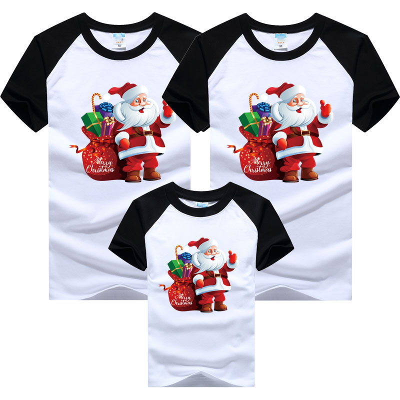 Ropa para niños de cuello redondo manga raglán color manga corta Camiseta 2024 Navidad regalos de Navidad ropa para niños viento europeo y americano