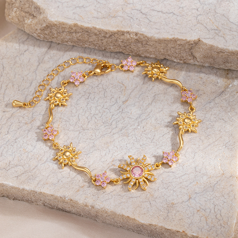 Nueva pulsera de sol de bronce, flores de color, zircon, lujo ligero, nicho universal, pulsera de moda transfronteriza, mujer image 9