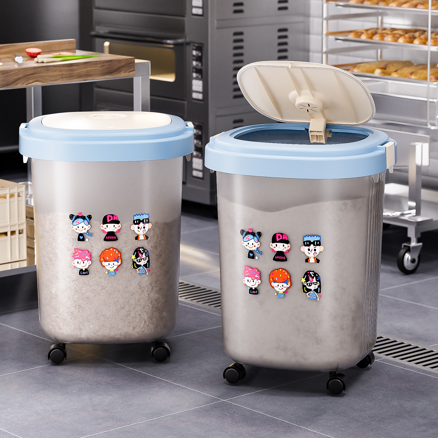 2025 nuevo barril de arroz doméstico a prueba de insectos a prueba de humedad barril de arroz sellado de gran capacidad caja de arroz barril de fideos de arroz con ruedas