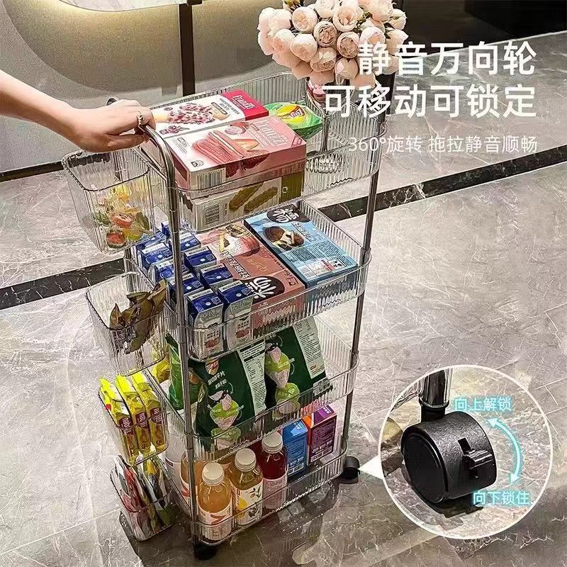 Estante de carro de acrílico estante para bocadillos cocina sala de estar estante de almacenamiento móvil transparente de plástico multicapa