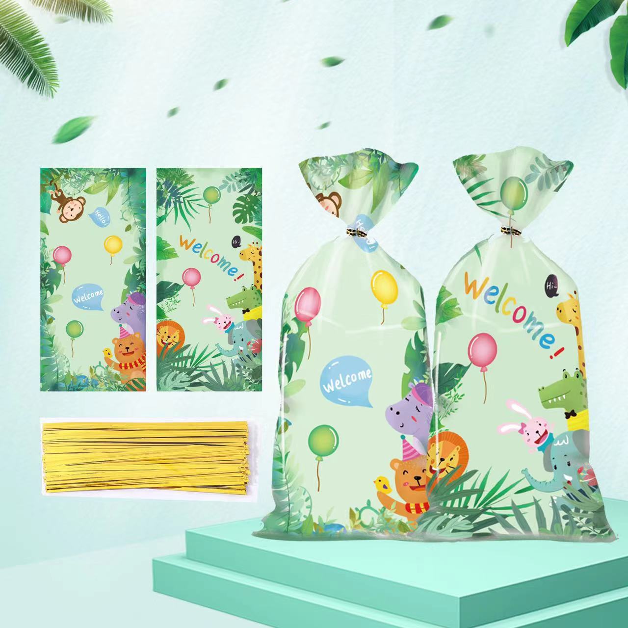 原创新款丛林动物糖果袋零食饼干动物包装袋opp礼品包装袋圣诞袋