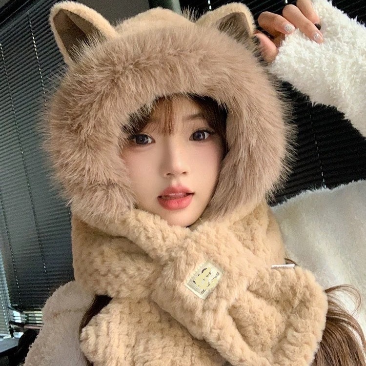 ぬいぐるみクマの帽子女性のための秋と冬 2025 新しいかわいい顔が見える小さな防風暖かい耳保護多用途プルオーバー帽子
