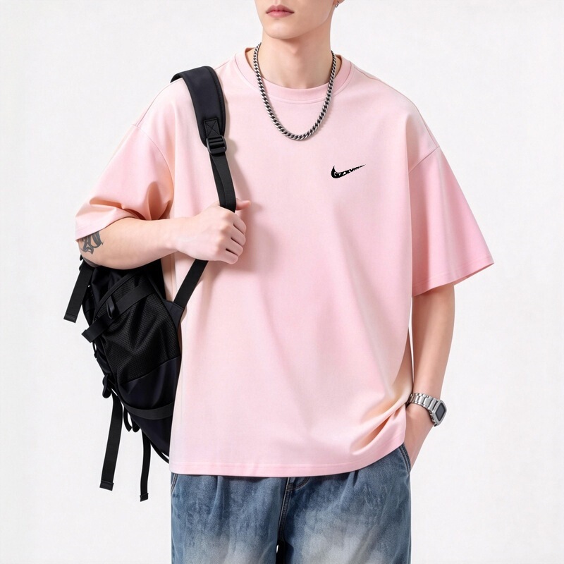 Cross-Border 2026 New Summer Clothing Men's Short-Sleeve Loose Trendy Brand Round-Neck Pure Cotton T-Shirt Men's Custom Logo