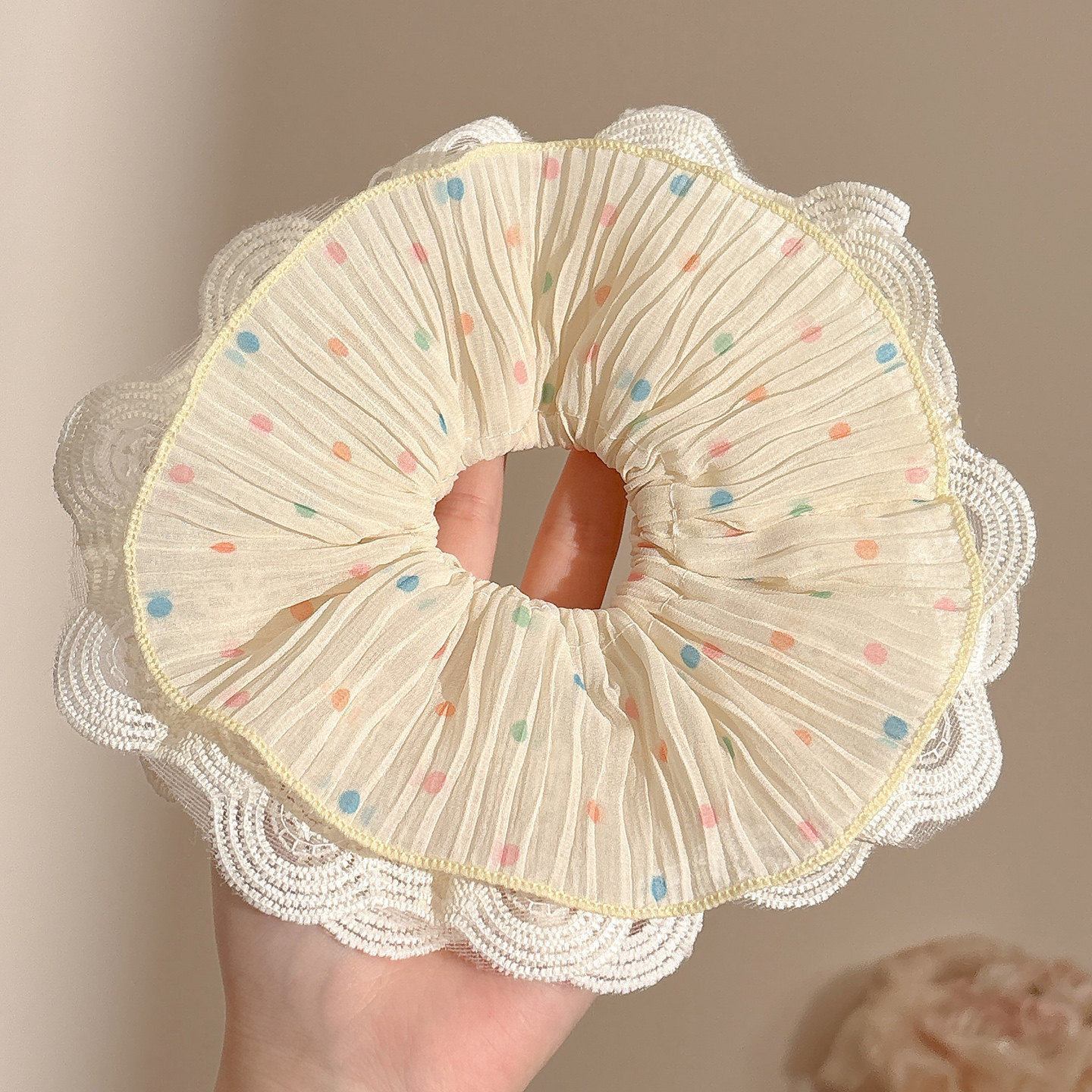 Cuerdas de cabello de viento pastoral pequeñas y altos valores faciales, anillo de cabello de intestino grande, sensación de una niña de banda de goma flácida, cuerdas de malla de banda de bola de cabeza